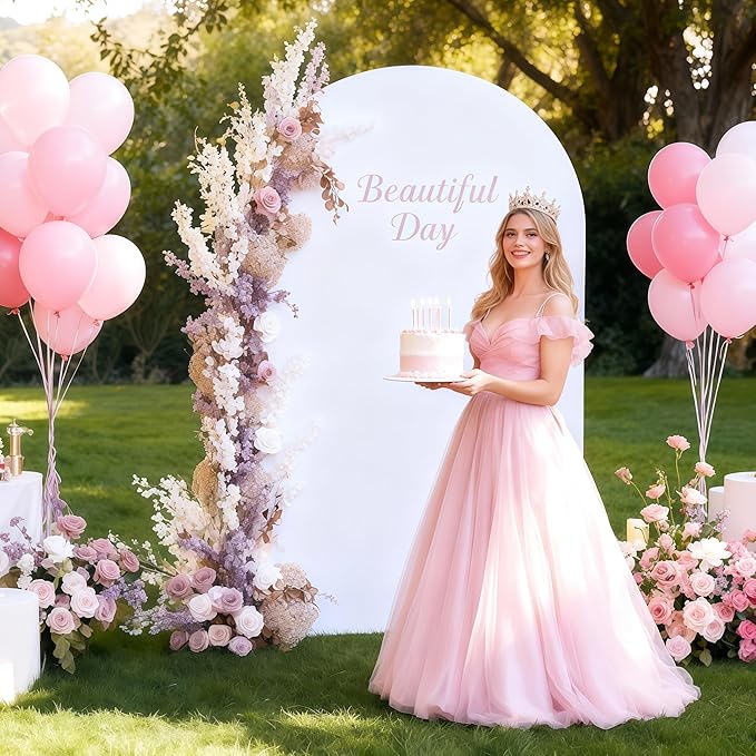 7.2FT White Arch Backdrop Cover - Polyester Fitted Wedding Arch Stand Covers Round Top Chiara Backdrop Arch Cover for Birthday Party Banquet Photo Background Decoration