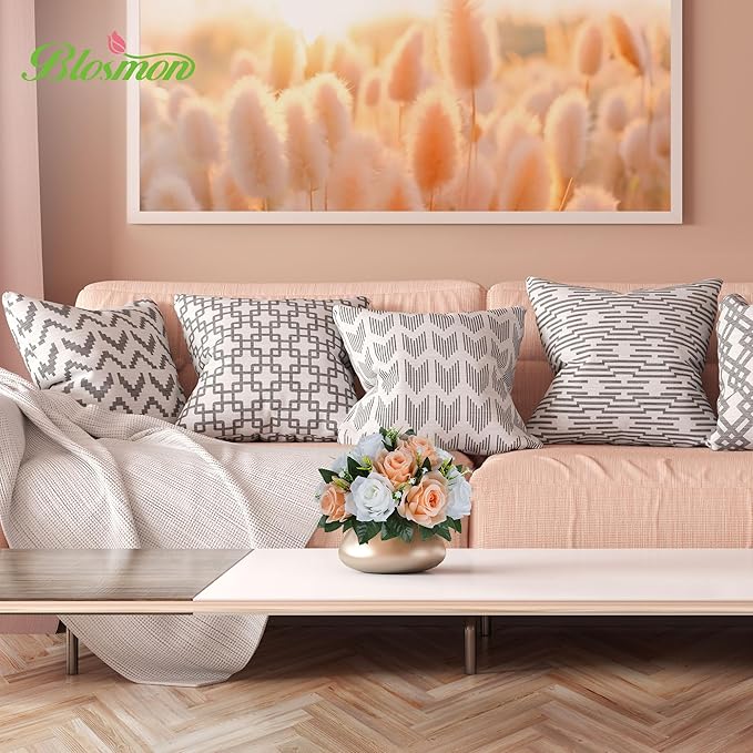 BLOSMON Flower Balls for Wedding Centerpieces: 10pcs Peach Fuzz 9.5 Inch Fake Rose Kissing Ball Decor Artificial Floral Arrangements Silk Bouquet with Base Home Party Room Table DIY Decorations