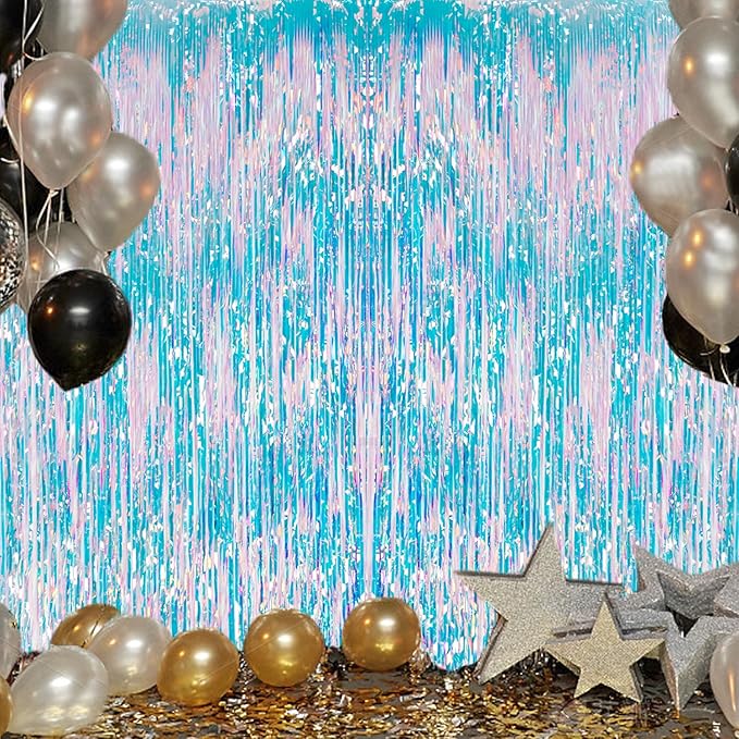3 Pack Foil Fringe Backdrop - Iridescent Shiny Tinsel Curtains for Party Decoration/Photo Booth Props - 3.3x8.2 FT Metallic Foil Backdrop for Birthday, Wedding, Graduation, Christmas.