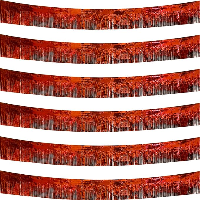 6 Pack Red Total 60 Feet Foil Fringe Garland Metallic Tinsel Banner Wall Hanging Drapes Parade Float Skirting Decorations for Trailer Mardi Gras Party Birthday Wedding (Red)