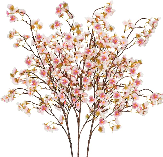 Uieke Silk Cherry Blossom Branches, 40.5in Artificial Cherry Blossom Flowers Long Stems Fake Flowers Vase Arrangements for Wedding Home Japanese Decor, Set of 3, Pink