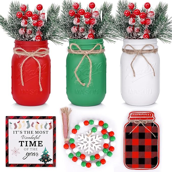 Christmas Centerpiece, Christmas Decor Mason Jars, Centerpiece Table Decorations, Christmas Tree Decor, Home Mantle Decor, Christmas Coffee Table Decor, Holiday Table Centerpieces Bulk – 6PC