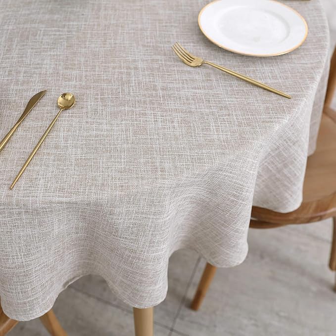 maxmill Flaxy Faux Linen Tablecloth with 2-Tone Slubby Texture Wrinkle Resistant Anti-Shrink Soft Table Cloth for Kitchen Dining Restaurant Tabletop for Event Holiday Dinner Round 70 Inch Linen