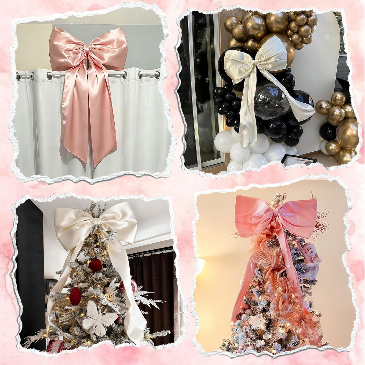 Large Pink Bow for Coquette Room Decor, 40x24 In Satin Ribbon Tie Coquette Birthday Decorations, Giant Pastel Pink Hanging Wall Decor for Ballerina Girl Just Want to Be One (Internal Stability Layer)