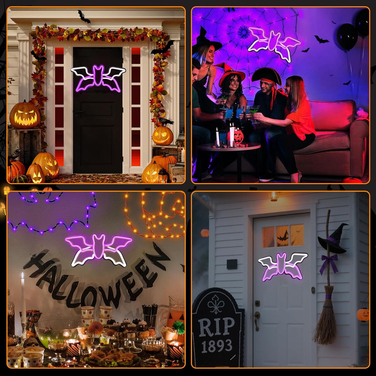 Halloween Neon Sign,Halloween Flying Bat Neon Light Sign with Adjustable Spee...