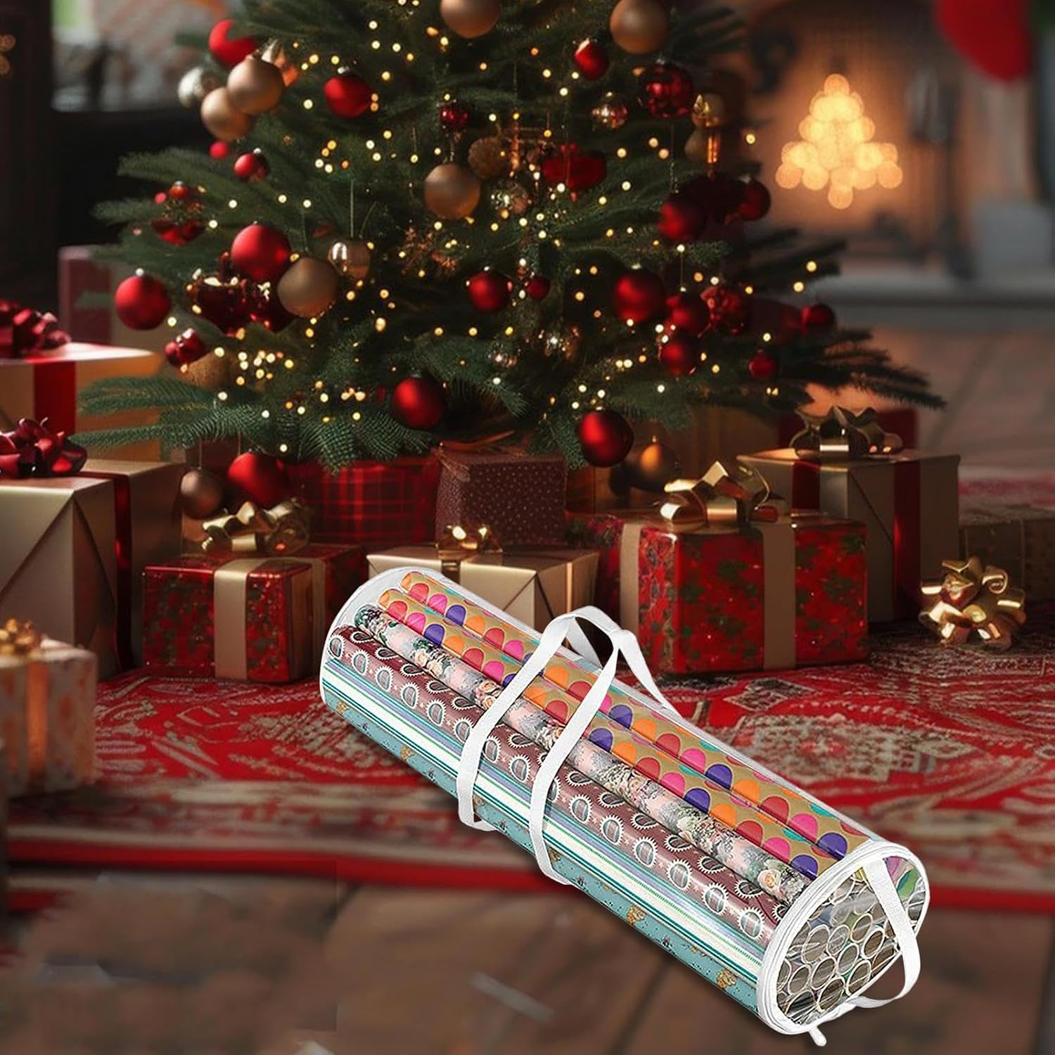 Wrapping Paper Storage Bag - Transparent Storage Tote, Gift Wrap Organizer With Handles, Multi-Purpose Holiday Container | Home Party Festival Decoration Setup Carrying Solution Living Space