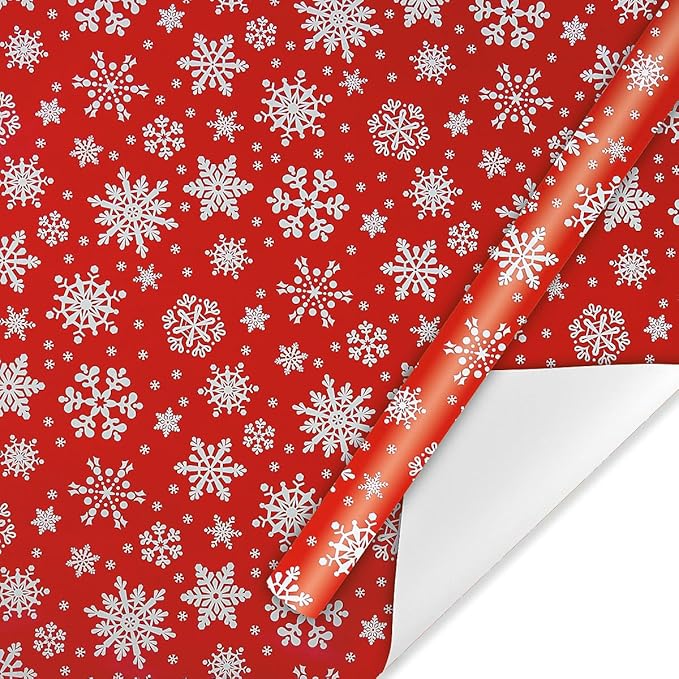 Current Snowflake on Red Christmas Rolled Wrapping Paper - Premium Jumbo 23-Inch x 32-Foot Gift Wrap Roll, 61 Square Feet Total