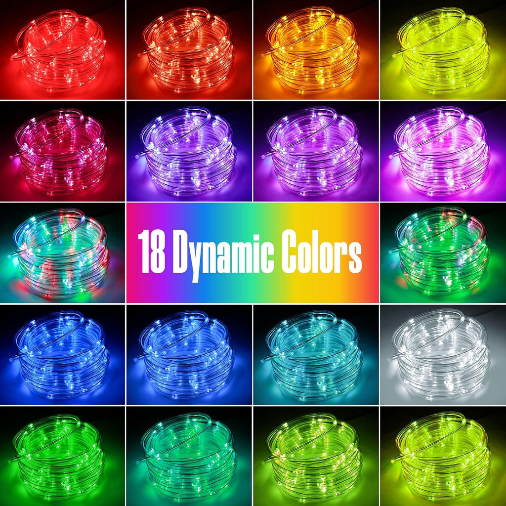 (New) RGB Color Changing Rope Lights, 33FT 100LED Outdoor String Lights with Remote, 18 Colors Plug in Waterproof Tube Lights for Indoor Outdoor, Wedding, Christmas, Patio, Party Decor