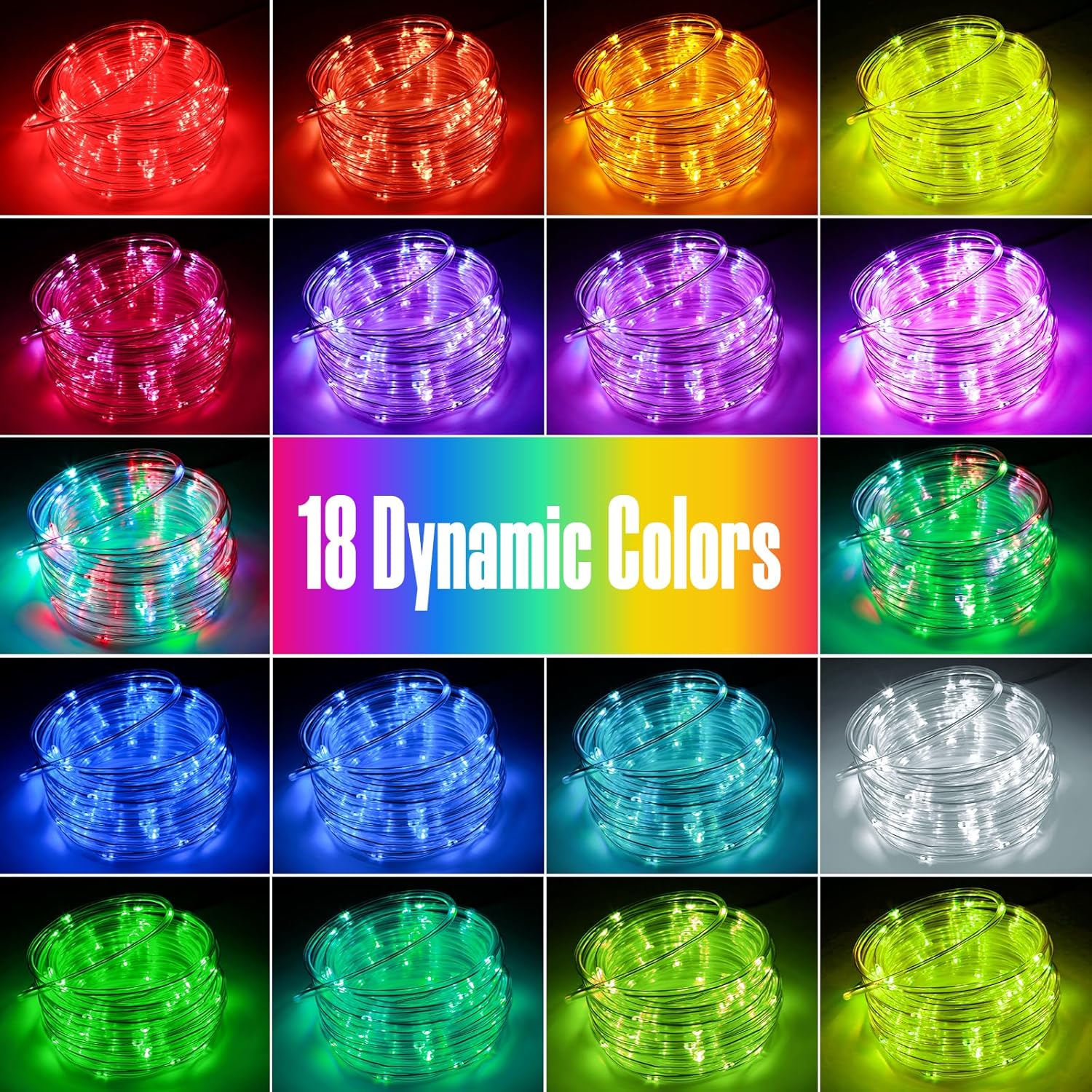 (New) RGB Color Changing Rope Lights, 33FT 100LED Outdoor String Lights with Remote, 18 Colors Plug in Waterproof Tube Lights for Indoor Outdoor, Wedding, Christmas, Patio, Party Decor