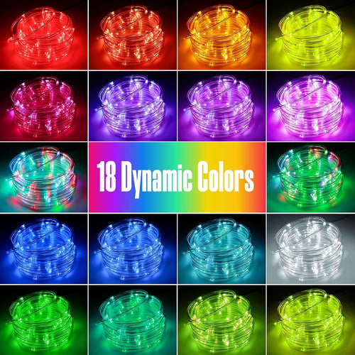 (New) RGB Color Changing Rope Lights, 33FT 100LED Outdoor String Lights with Remote, 18 Colors Plug in Waterproof Tube Lights for Indoor Outdoor, Wedding, Christmas, Patio, Party Decor