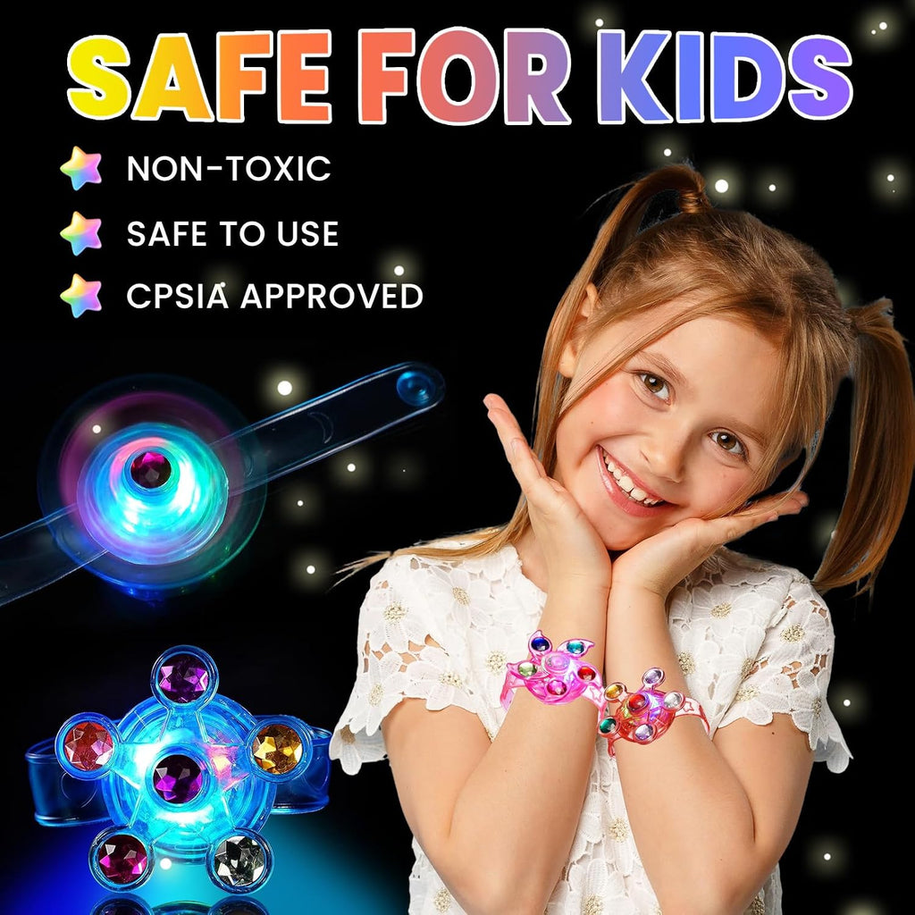 SCIONE 24 Pack LED Light Up Fidget Spinner Bracelets, Glow in The Dark Party Favors for Kids 4-8 8-12, Treasure Box Toys, Birthday Gifts, Carnival Prizes, Goodie Bags Stuffers
