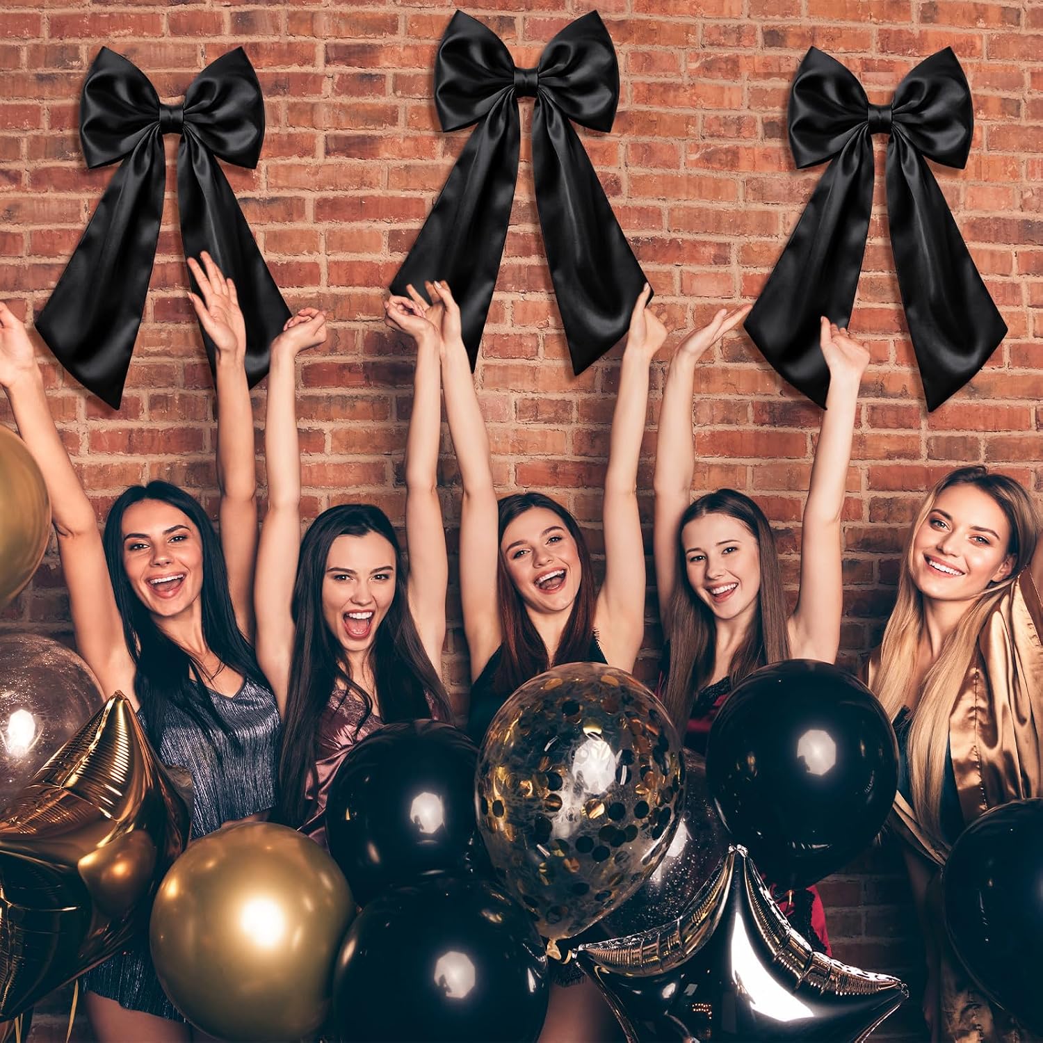 Suncalla 3 Pcs Large Black Bow Decor - 24 x 12 in Big Satin Bows Hanging Wall Decors for Crib Skirt Nursery Bedding Wedding Room Birthday Bridal Shower Christmas Fireplace Party Supplies