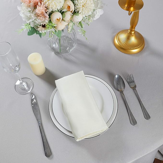 Cloth Napkins 17x17 inch Washable Polyester Dinner Napkins Soft Table Napkins for Wedding Party Dining Banquet(Ivory,12PCS)