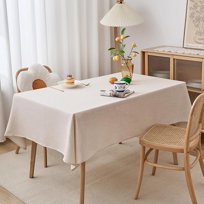 NLMUVW Linen Tablecloth Rectangle 6ft, Rustic Textured Table Cloth Water Resistant Farmhouse Table Cover for Kitchen Dining Party Coffee, 54x96 Inch