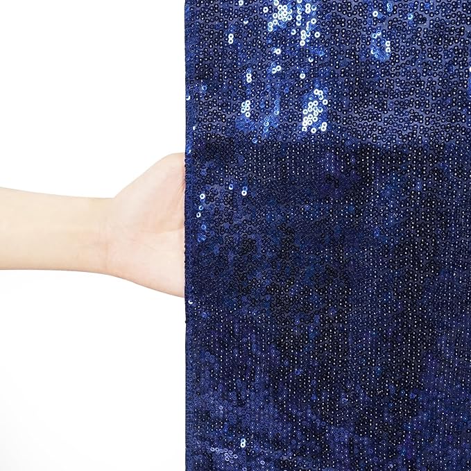 Poise3EHome 8Ft x 8Ft Navy Blue Sequin Backdrop Curtain, Glitter Thick Satin Sequin Background Drapes, Opaque Sparkly Backdrop Curtain, Sequin Backdrop for Xmas Thanksgiving Wedding Party Decor