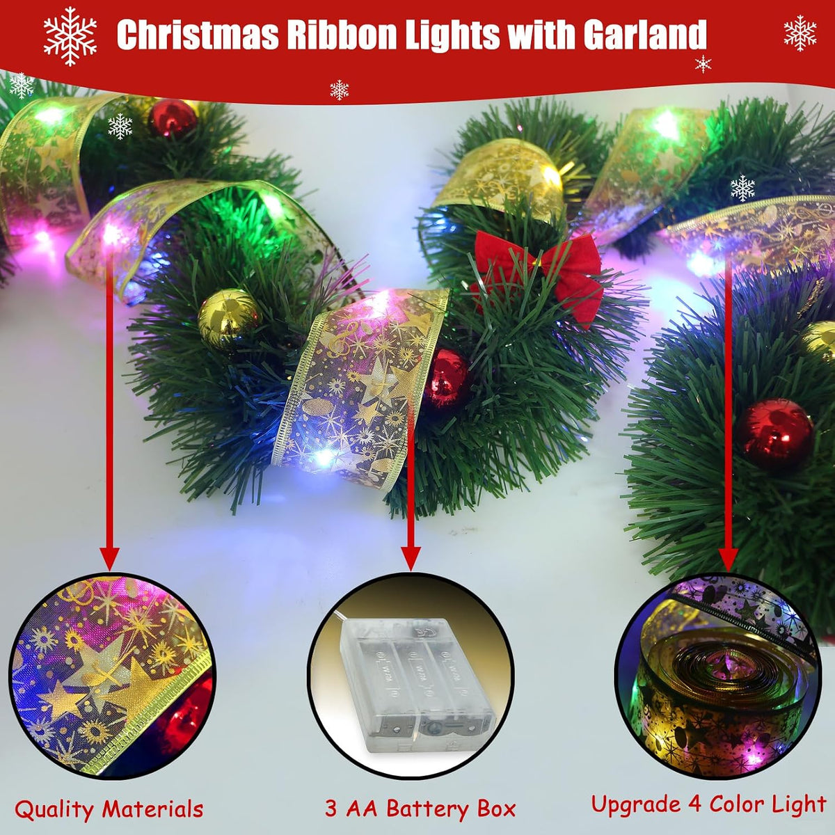 gardennow 3 pack 150ft christmas garland for holiday, close-up detail