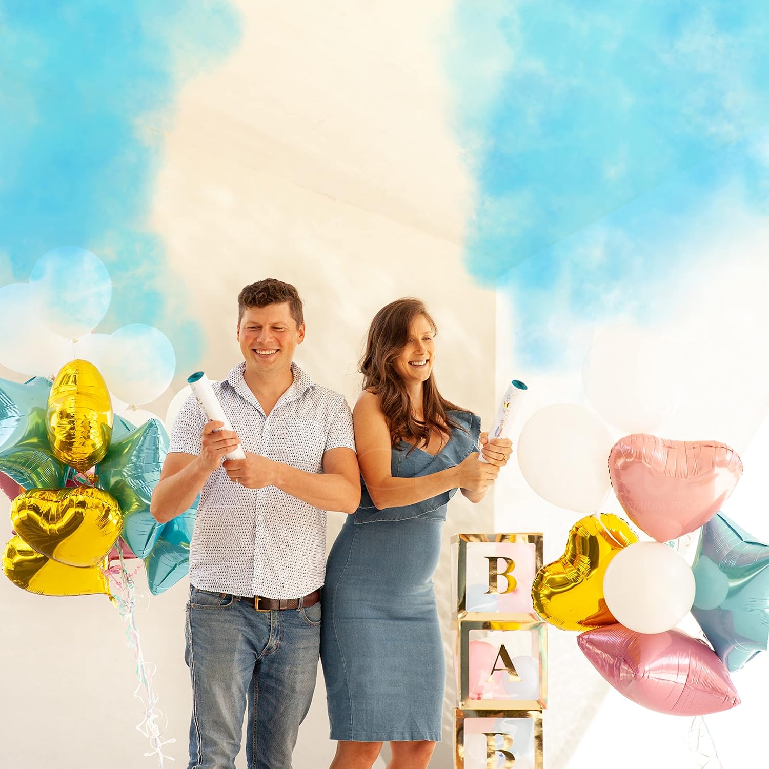 PrimePure Gender Reveal Confetti Cannon, Biodegradable Blue Powder, 2 Pack