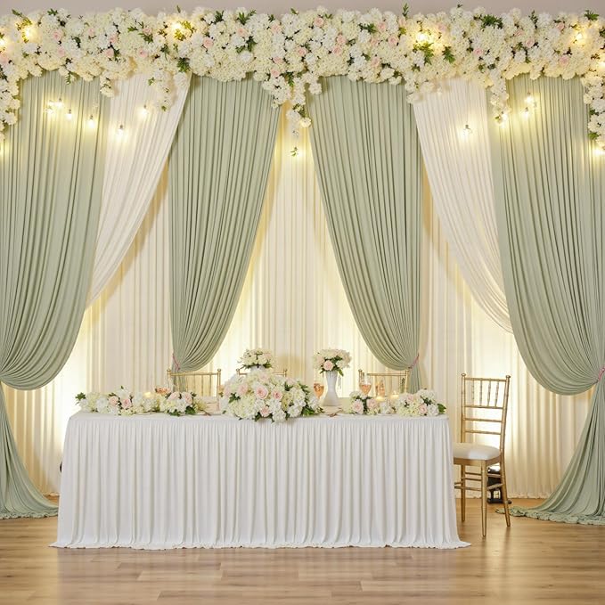 10 ft x 10 ft Wrinkle Free Sage Green Backdrop Curtain for Parties, Thick Green Polyester Photo Backdrop Drapes for Baby Shower Wedding Engagement Birthday Party Backdrop Stand,5ft x 10ft 2 Panels