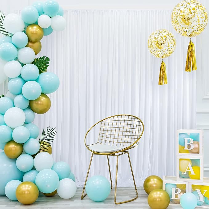 20 ft x 10 ft Wrinkle Free White Backdrop Curtain for Wedding Parties, Polyester Photo Backdrop Drapes for Baby Shower Birthday Party Backdrop Stand, Bulk Thick Background Curtains 5x10FT 4 Panels