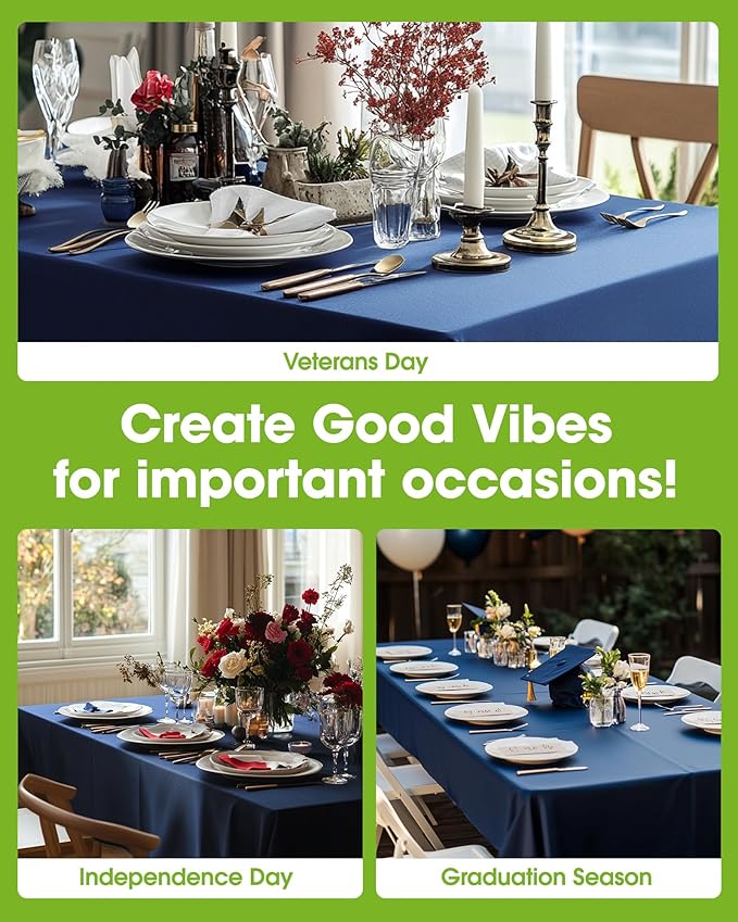 Pureegg Plastic Table Cloth Disposable 10 Pack, 54 x 108 Inch Table Cloths, Patriotic Decorations, Thanksgiving, Veterans Day Tablecloths, Rectangle, Plastic Cover, Leakproof & Sturdy, Navy Blue