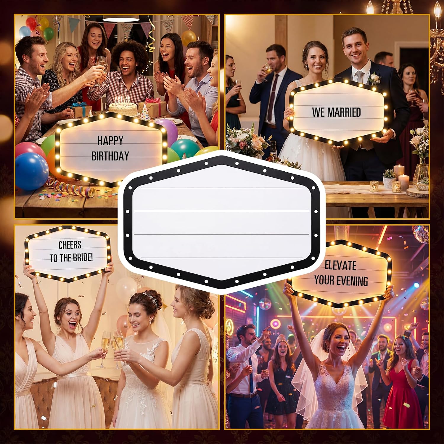 Aurelema 2 Pack 23.6'' LED Wedding Bottle Service Sign, Lighting Entrance Props for Bridal Party, Nightclub Reception Light up Signs with Letters Waterproof Engagement Banquet Birthday(Classic,Black)