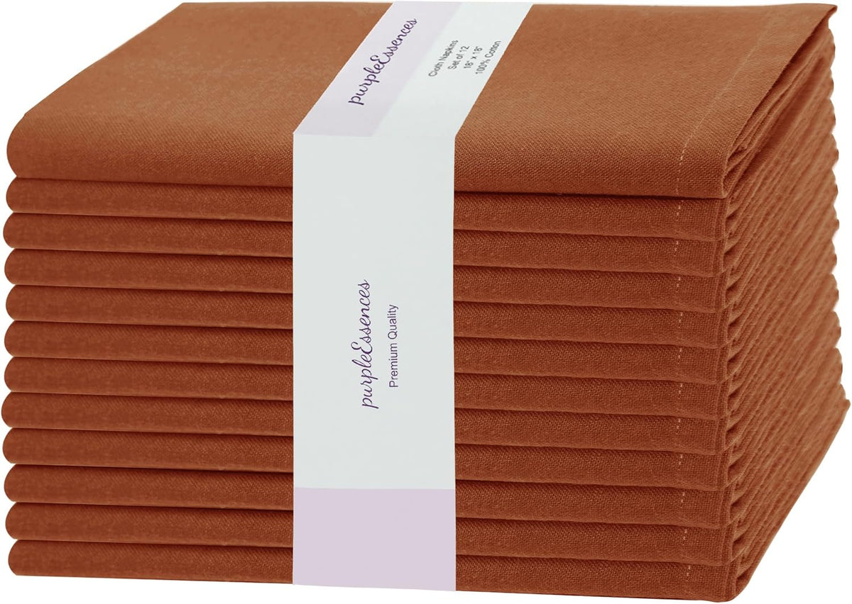 PurpleEssences Cloth Dinner Napkins 18x18 in Set of 12 - Rust