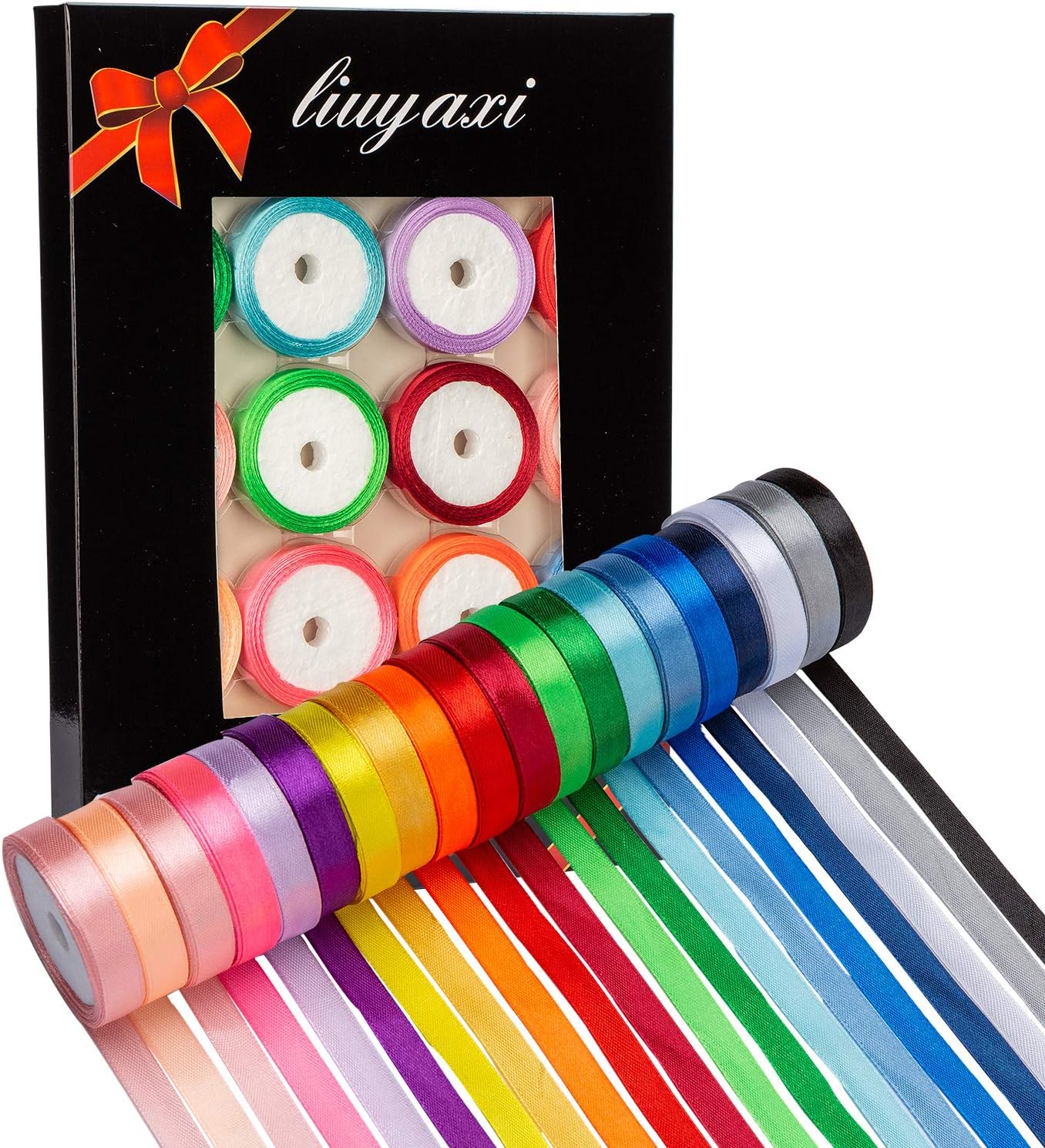LIUYAXI 3/8 Inch Satin Ribbon Set – 20 Rolls Rainbow Ribbon, 5 Yards Each (Total 100 Yards), Decorative Ribbon for Gift Wrapping, Crafts Hair Bows, Flower Bouquet, Wedding Party Decorat