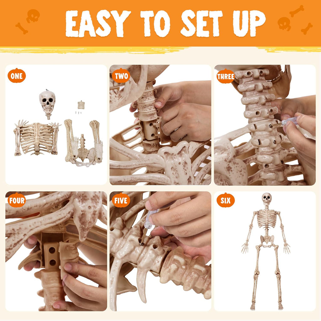 joyin 5.6 ft halloween posable life size skeleton, front angle view