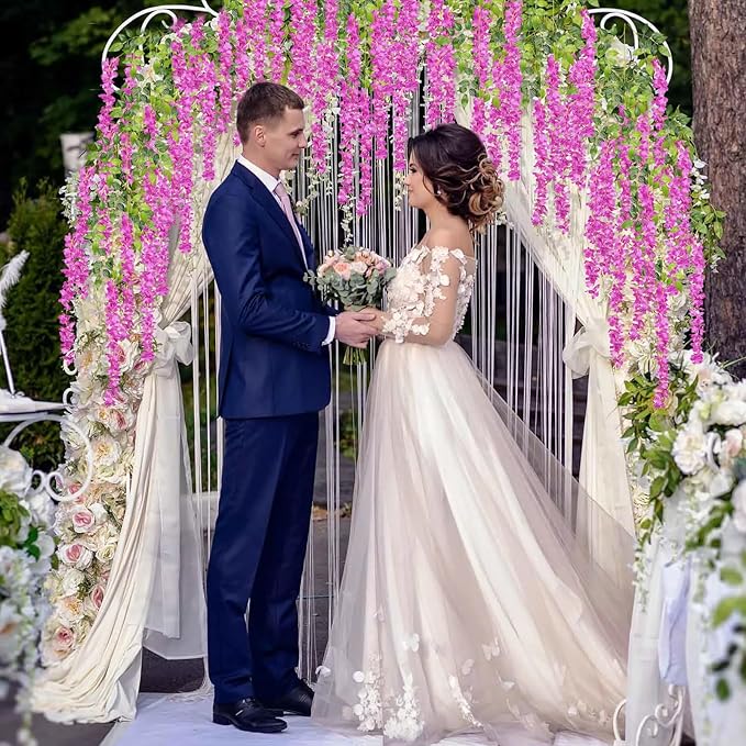 24 Pack Purple Red Wisteria Hanging Flowers, 3.4 Ft Fake Hanging Flowers, Artificial Wisteria Garland Vines for Wedding Room Backdrop Outdoor Patio Garden Decoration