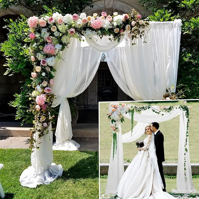 6 Panels White Wedding Arch Drapery 28" x 20Ft Weddings Arch Draping Fabric Chiffon Fabric Drape Sheer Backdrop Curtain for Wedding Party Swag Ceremony Birthday Arbor Drapery Reception Ceiling Décor