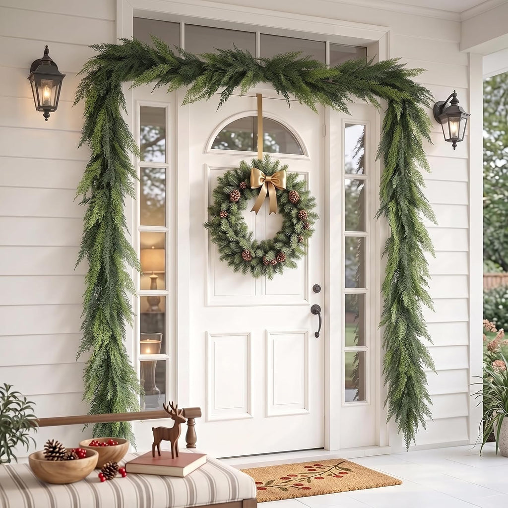 12ft 1pcs prelit realistic faux pine cedar garland on a desk or shelf