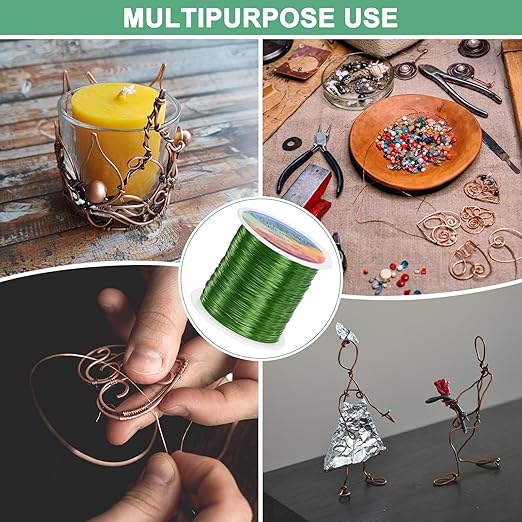 2-Rolls 0.4mm Jewelry Wire, 26 Gauge 328FT Craft Wire Copper Beading Wire for Jewelry Making/Planting/Weaving/DIY Crafting, Soft Metal Wires [100M, Green]