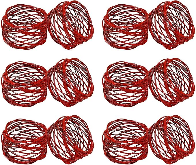 Handmade Round Red Mesh Napkin Rings Set of 12 Holder for Dinning Table Parties Everyday, Dia: 2 Inch