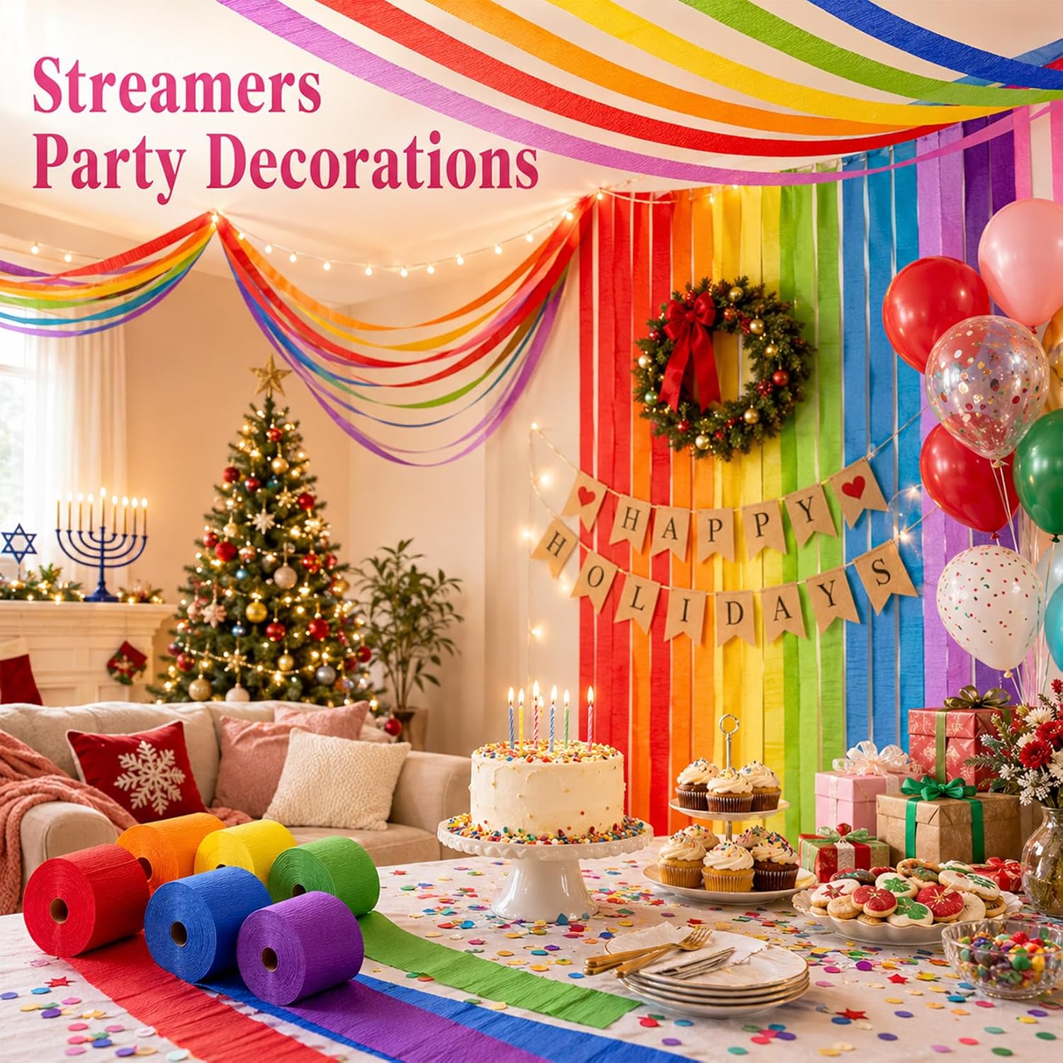 MAQIHAN Crepe Paper Streamers - 12 Rolls 984ft Rainbow Streamers Party Decorations, Birthday Party Streamers, Party Supplies for Colorful Party Wedding Baby Shower Halloween Christmas Decorations