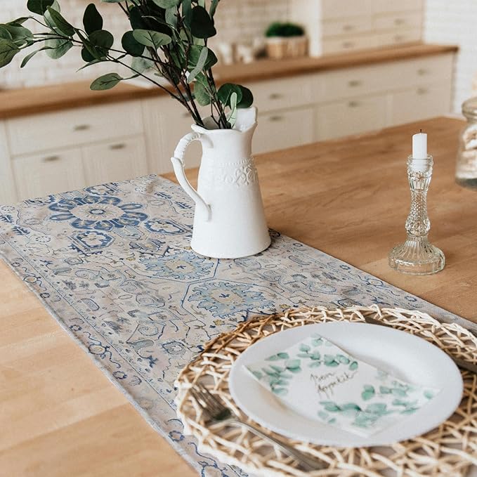 Snycler Table Runner Boho Table Runners Vintage Elegant Farmhouse Table Center Linen Decor for Home Dining Party Entrance (13x108 Inch) Boho-White