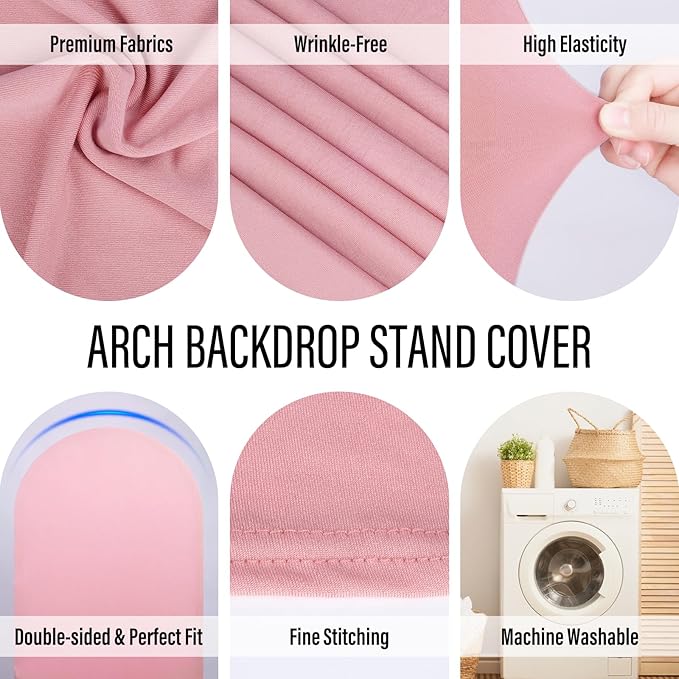 LEBENGURU Upgraded 5FT Wedding Arch Cover, Dusty Pink Spandex Fitted Arch Backdrop Cover, Round Top Chiara Stand Covers for Birthday Party Baby Shower Banquet Balloon Décor