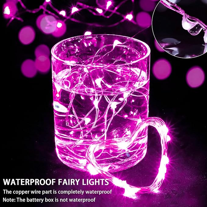 8 Pack Pink Fairy Lights 7Ft 20 LED Twinkle String Lights 3 Modes Battery Operated Waterproof Firefly Starry for Mason Jar Party Wedding Christmas Valentines Day Table Centerpieces