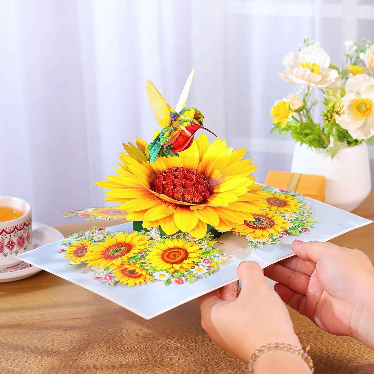 Hummingbird Sunflower Birthday Cards, 3D Pop Up Birthday Card for Women, Mom, Wife, Daughter, Her, Sister, Girlfriend, Grandma, Ideal Gift for Mother's Day, Valentines, Thank You, Get Well, 6x8 in