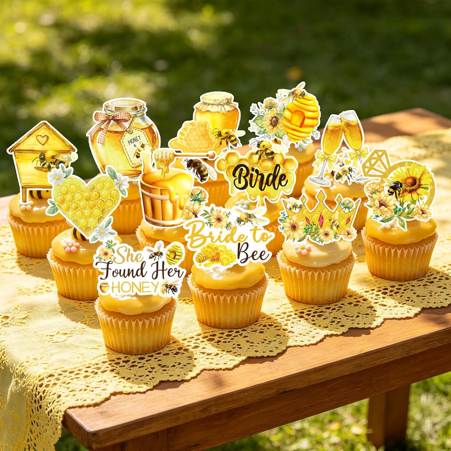 Wxiben She Found Her Honey Bridal Shower Decor, 24PCS Honey Bride to Bee Cupcake Toppers Party Decorations, Bee Bridal Shower Decoration for Engagement Wedding Bachelorette Supplies