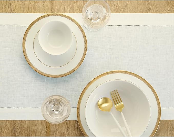 Solino Home Linen Ivory Table Runner 72 Inches Long - 100% Pure Linen Hemstitch Table Runner 14 x 72 Inch for Dresser, Dining, Fall, Halloween, Thanksgiving, Christmas, Holiday - Classic Hemstitch