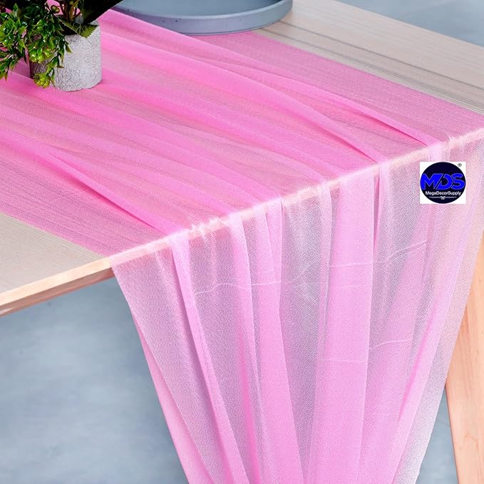 MDS Halloween Chiffon Table Runner - 25 Pack, 29 x 170 Inches, 14ft Each - Sheer Spooky Table Runners for Haunted House Parties, Trick-or-Treat Tables, Witchy Décor, Wedding & Events - Bubblegum Pink