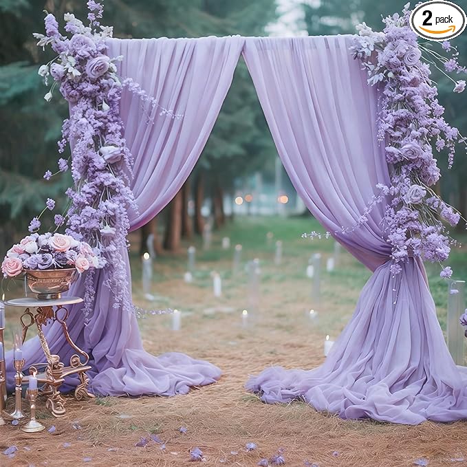 10ft x 10ft Lilac Backdrop Curtains, Wrinkle-Free Sheer Chiffon Fabric Photo Backdrop Drapes for Wedding Arch Party Ceremony Stage Photography Decorations