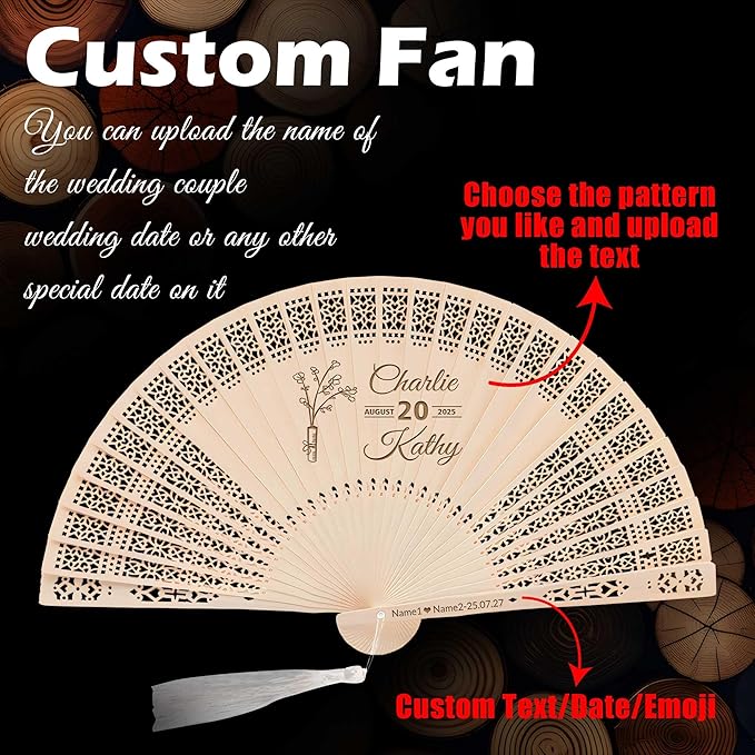 10 PCS Custom Fans Personalized Folding Fans for Line Dancing Wooden Hand Fan Wedding Favors Bulk Fans for Guests Party Event Use (Style12)