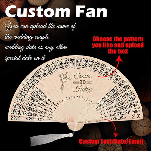 10 PCS Custom Fans Personalized Folding Fans for Line Dancing Wooden Hand Fan Wedding Favors Bulk Fans for Guests Party Event Use (Style12)