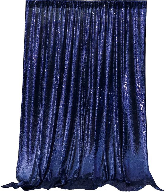 JYFLZQ Navy Blue Sequin Backdrop Curtains 2ft x 8ft 2 Panel Glitter Photo Booth Backdrops Sparkly Photography Background Drapes for Parties Wedding Bridal Showers