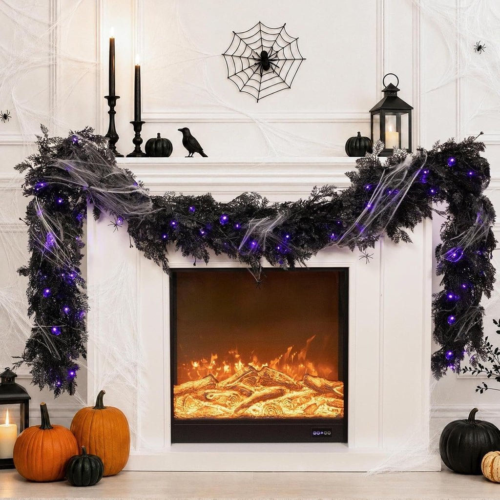 pre-lit halloween garland decorations black real touch cedar, package contents