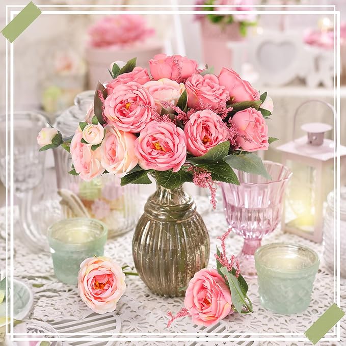 8 Bundles Artificial Peonies Flowers Boho Faux Flowers Arrangements Artificial Centerpiece Spring Bouquet Floral Wedding Decoration for Vase(Pink Color)