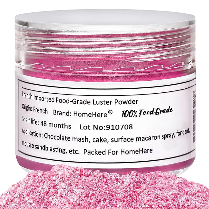 HomeHere Edible Luster Dust Food-Grade Glimmer Powder Glitter for Cake Decorating 7g, Edible Sprinkle Glitter for Cocktails Drinks Baking Candy Dessert Chocolate Vegan Tasteless, Vibrant Pink