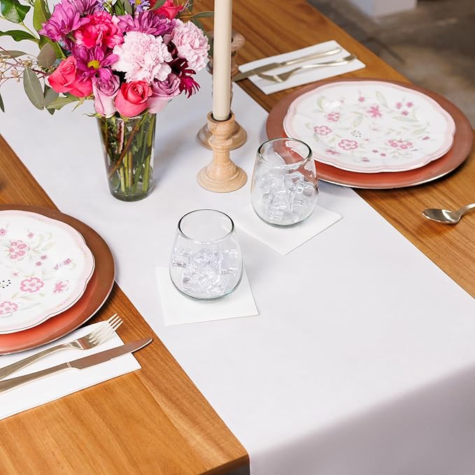 American Homestead Paper Table Runner Roll - 78 ft. Disposable Linen-Like Table Cover Roll - 20 Perforated Table Runners (16" x 48") for Parties, Weddings, and Events - Ivory