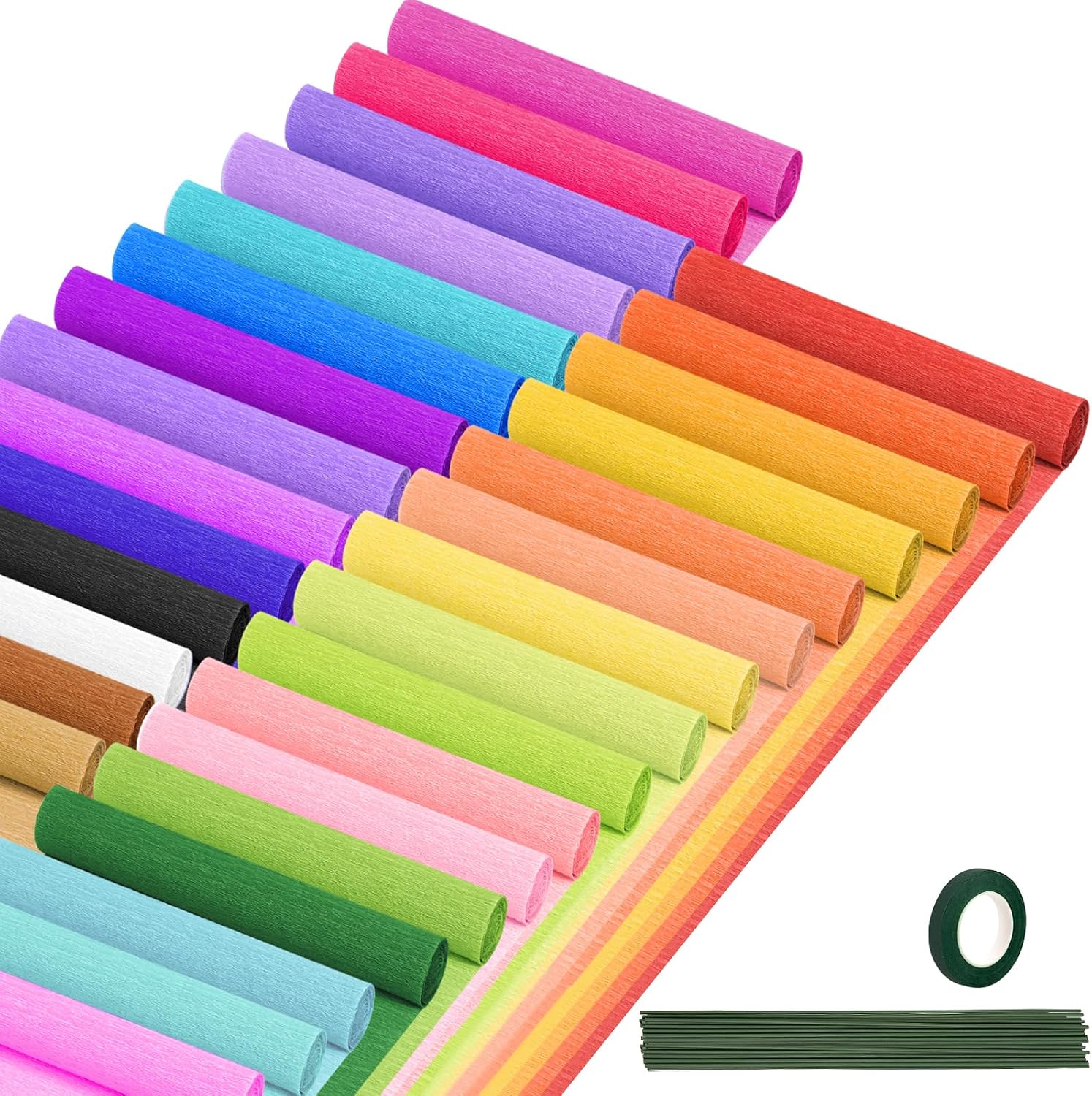 Crepe Paper Streamers 30 Rolls, 10 x 98Inch 30 Rainbow Colors | Crepe Paper Sheets for DIY Gift Colourful Paper Flower Wrapping Paper Crafts Birthday Wedding Holiday Party Decorations